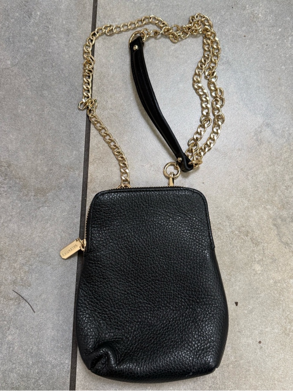 Valentina  Crossbody HandBag Italy Purse Phone Holder Black Chain+Strap Leather